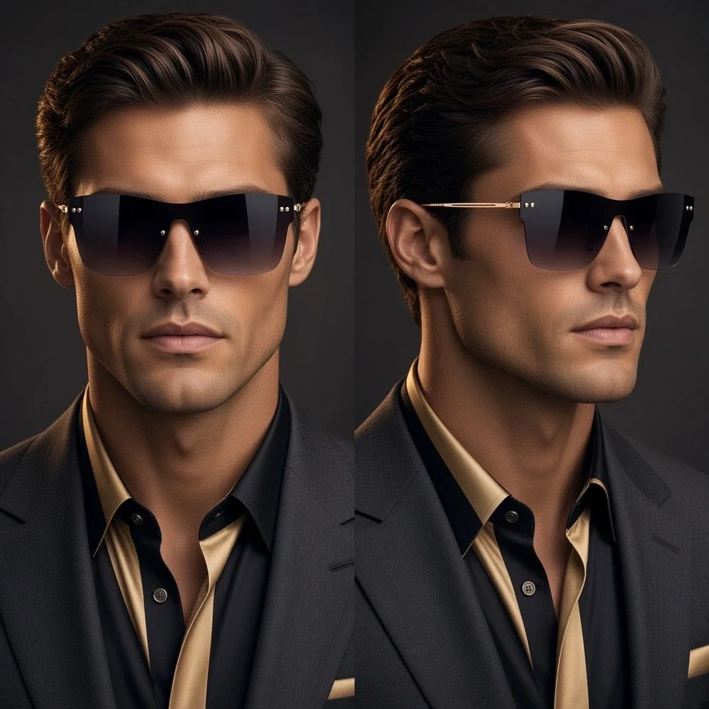 Mens Sunglasses Gold Frame Black Gradient Lens Y2K Hip Hop Cholo Business Wear